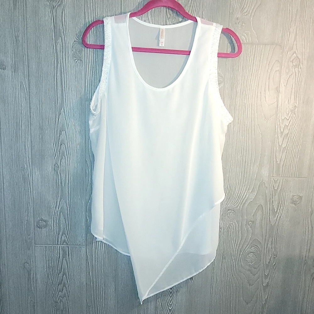 xhilaration Sheer Asymmetrical Blouse- LG